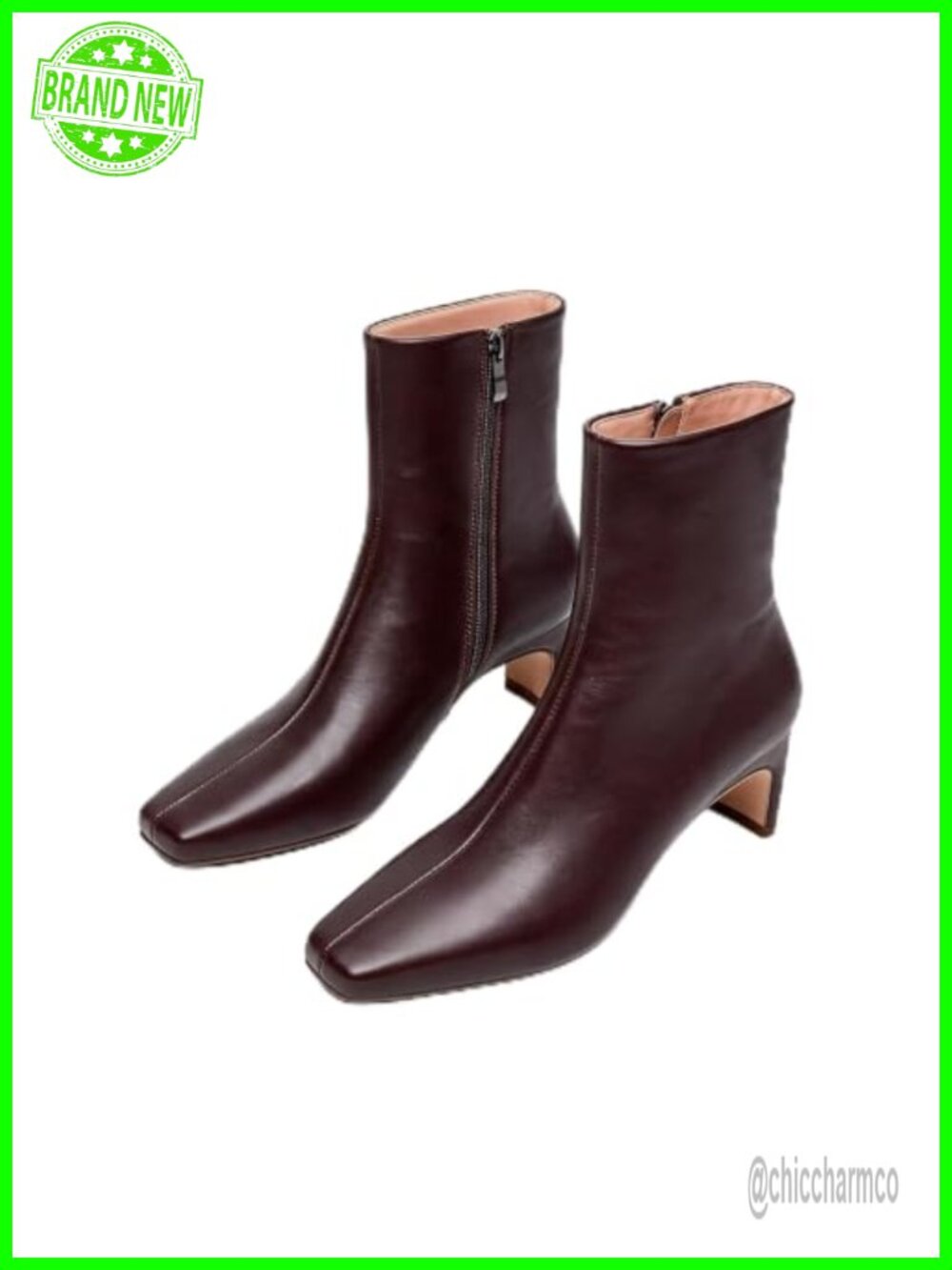 Square Toe Chunky Block Heel Ankle Booties Faux Leather Side Zip